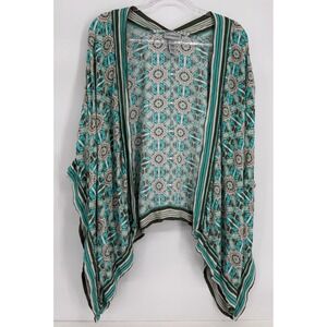 Catherines Womens Teal Olive Geometric Medallion Kimono Wrap Cardigan Sz 2X/3X